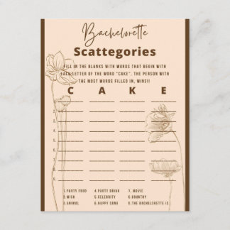 Bachelorette Scattegories Party Game Begleitkarte