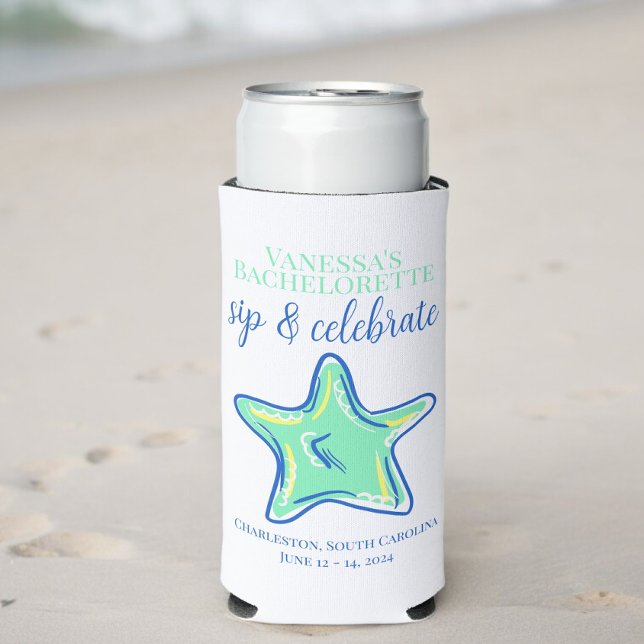 Bachelorette Sip & Celebrate Starfish Küstenbezeic Selters Dosenkühler (Von Creator hochgeladen)