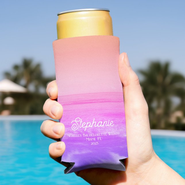 Bachelorette Trendy Selters Dosenkühler (Bachelorette Seltzer Can Coolers, Personalized Bachelorette Favors with Name, Peach Pink Purple)