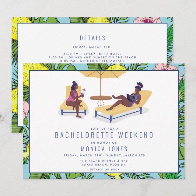 Bachelorette Tropical Beach Weekend Tour Einladung (Vorne/Hinten)