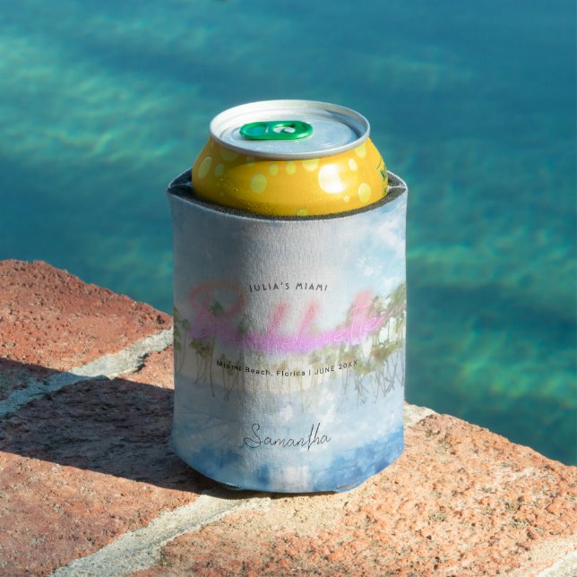 Bachelorette Tropical Palms Neon | Monogramm Dosenkühler (In Situ Pool)