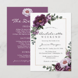 Bachelorette Week-end Itinéraire Purple Invitation