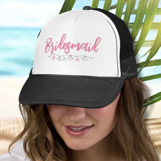 Bachelorette Weekend Beach Pink Bridesmaid Truckerkappe (Pink Beach Bridesmaid Trucker Hat)