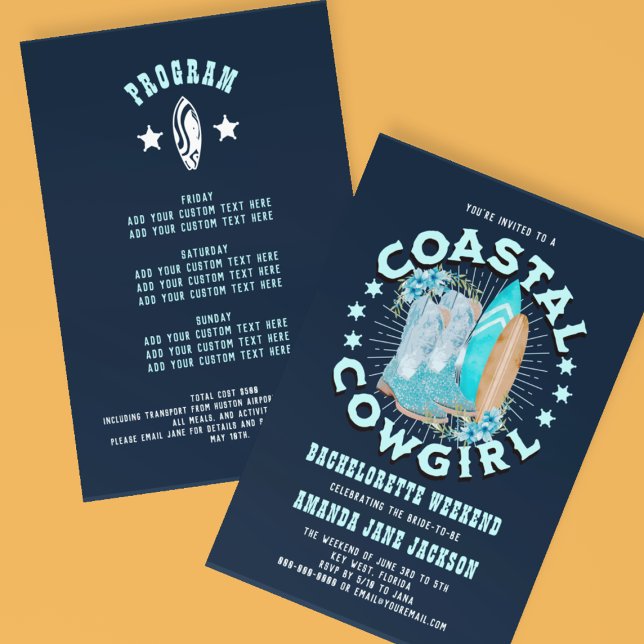Bachelorette Weekend Cowgirls Einladung (Navy Blue Coastal Cowgirls Bachelorette Weekend Invitation
)