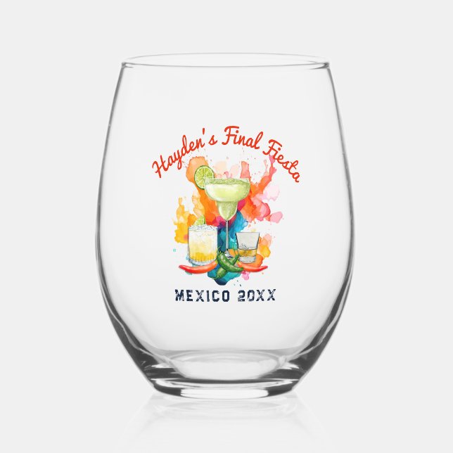 Bachelorette Weekend Final Fiesta Personalisiert Weinglas Ohne Stiel (Vorderseite)