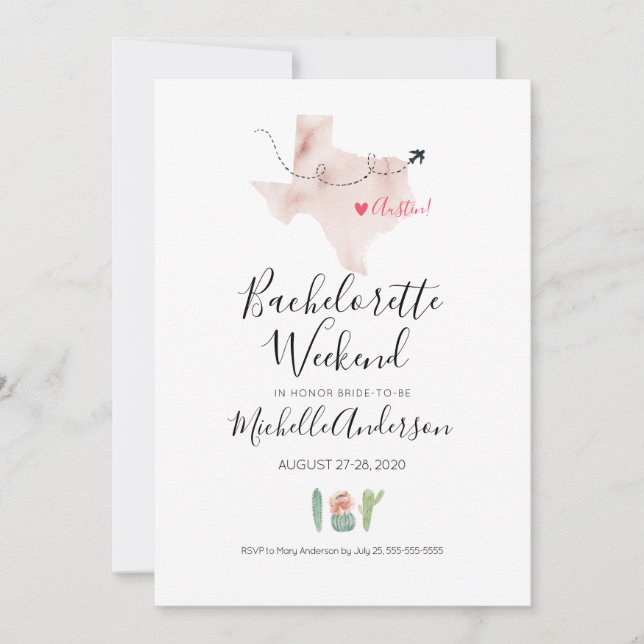 Bachelorette Weekend in Austin Texas Invitation (Devant)
