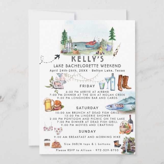 Bachelorette Weekend Itinerary | Summer Camp Einladung (Vorderseite)