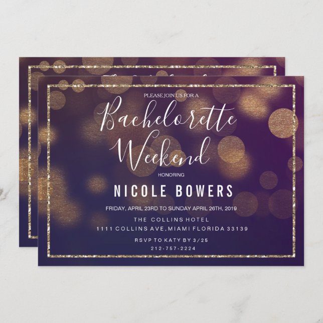 Bachelorette Weekend Lights Invitation (Devant / Derrière)