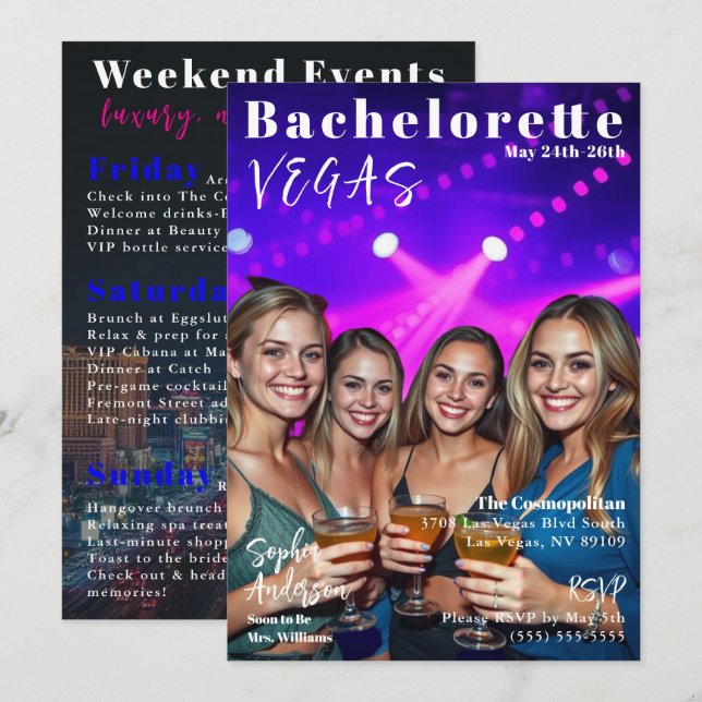 Bachelorette Weekend Magazine Cover Einladung (Vorne/Hinten)