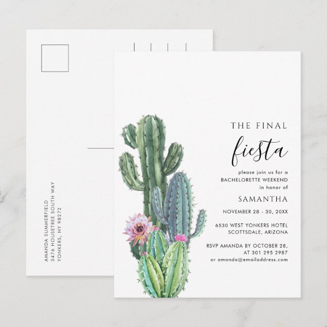 Bachelorette Weekend Party Cactus succulents Einladungspostkarte (Vorne/Hinten)