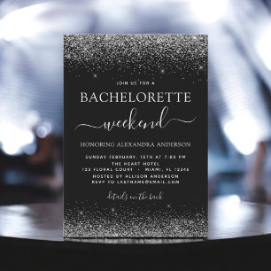 Bachelorette Weekend Silver Modern Glitzer Party Einladung
