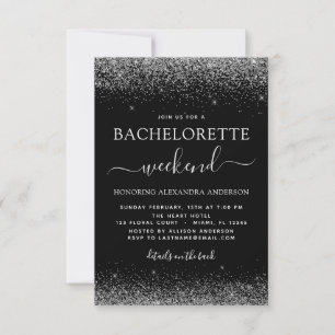 Bachelorette Weekend Silver Modern Glitzer Party Einladung