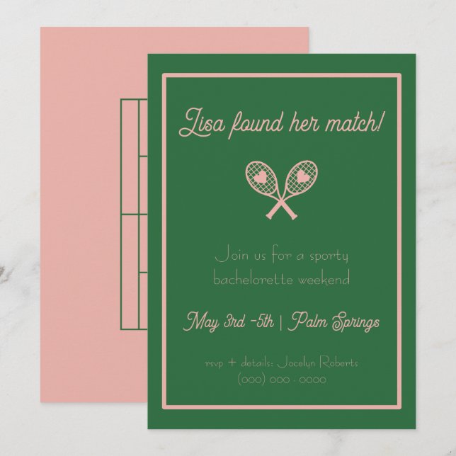 Bachelorette Weekend Tennis Einladung (Vorne/Hinten)