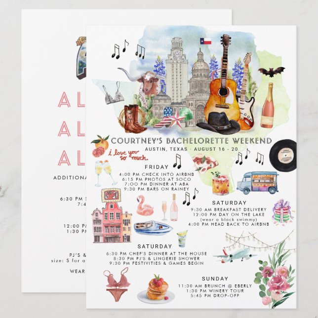Bachelorette Wochenende | Austin, Texas Einladung (Vorne/Hinten)