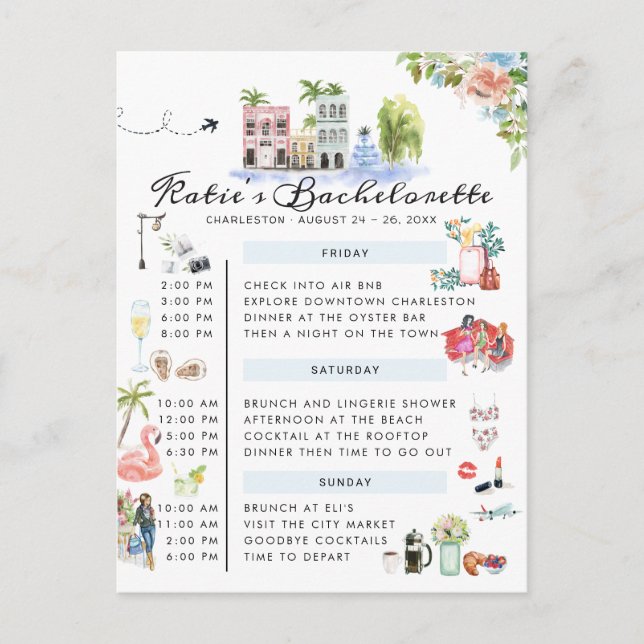 Bachelorette Wochenende | Charleston, SC Einladungspostkarte (Vorderseite)