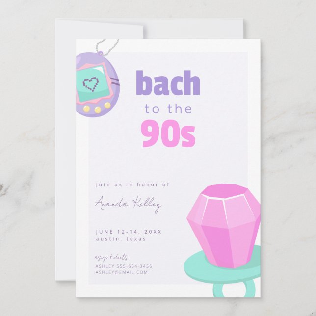 Bachelorette-Wochenende-Einladung in die 90er Jahr Einladung (Vorderseite)
