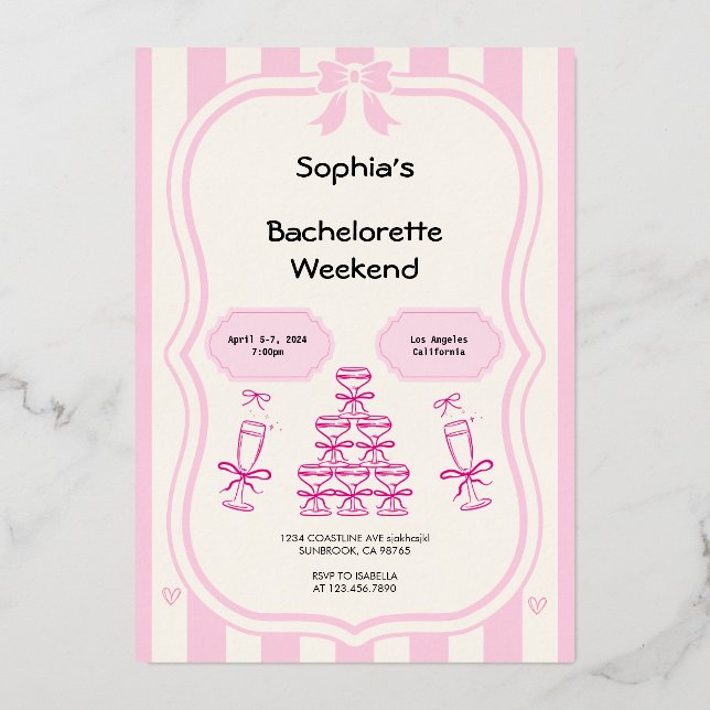 Bachelorette Wochenende Party Rosa Einladung (Vorderseite)
