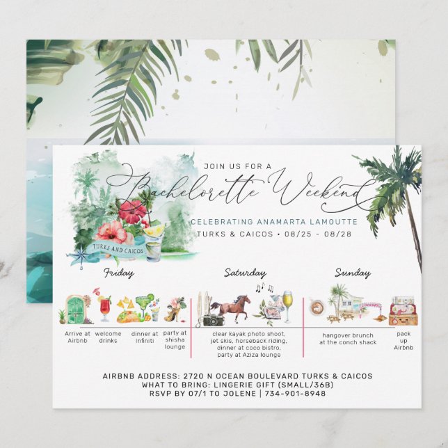 Bachelorette Wochenende | Turks & Caicos Einladung (Vorne/Hinten)