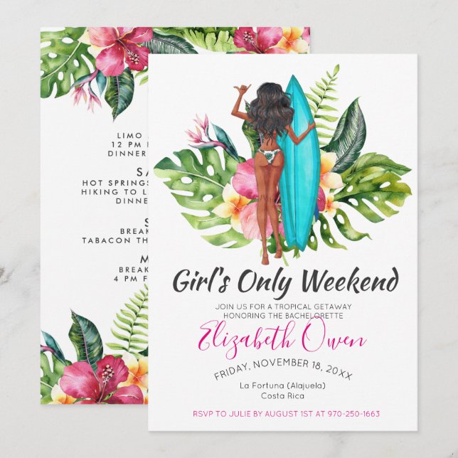 Bachelorette Zielort Bikini Beach Bridal Bash Einladung (Vorne/Hinten)