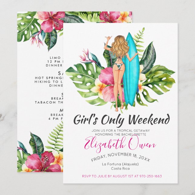 Bachelorette Zielort Bikini Beach Bridal Bash Einladung (Vorne/Hinten)