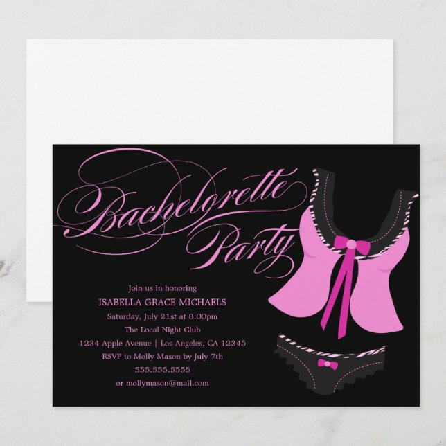 Bachelorte de lingerie rose | Invitation de parti (Devant / Derrière)