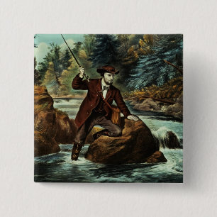 Bachforelle-Fischen - ein aufregender Moment, 1862 Button