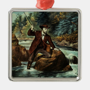 Bachforelle-Fischen - ein aufregender Moment, 1862 Silbernes Ornament