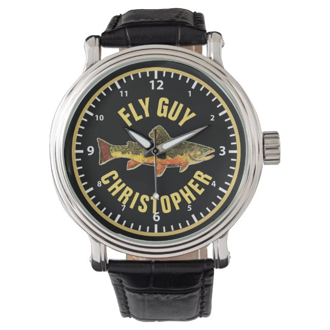 Bachforelle Fliegenfischen Fliegenfischen TYP Cust Armbanduhr (Vorderseite)