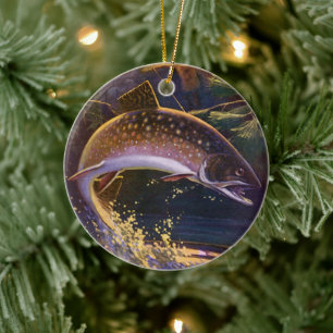Bachforellenfischer, Vintage-Angelsport Keramikornament