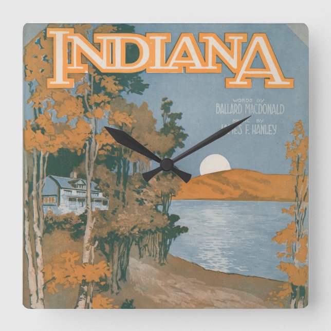 Back Home Again In Indiana Quadratische Wanduhr (Vorderseite)
