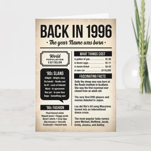 Back in 1996, 30th Birthday Fun Facts Card Karte (Vorderseite)
