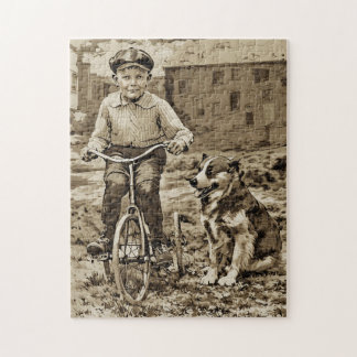 Back In The Day Boy on Bike With Dog