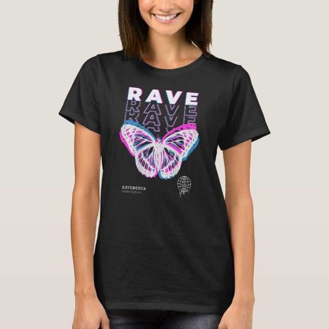 Back Print Rave Butterfly Techno Hardtechno Raving T-Shirt (Vorderseite)