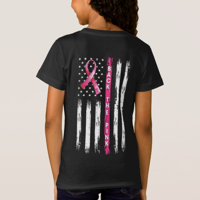 Back The Pink Ribbon American Flag Breast T-Shirt (Rückseite)