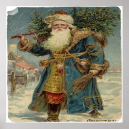 Back to Old Art.. Snowy Christmas with Santa Claus Poster