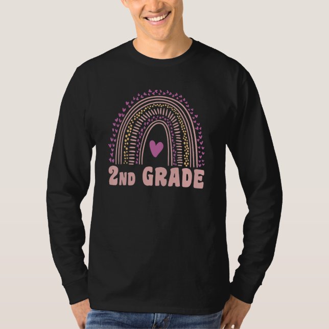 Back to School 2nd Grade Teacher Rainbow Hearts T-Shirt (Vorderseite)