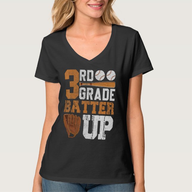Back To School 3rd Grade Students Baseball Batter T-Shirt (Vorderseite)
