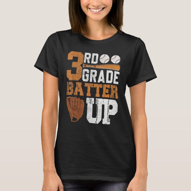 Back To School 3rd Grade Students Baseball Batter T-Shirt (Vorderseite)