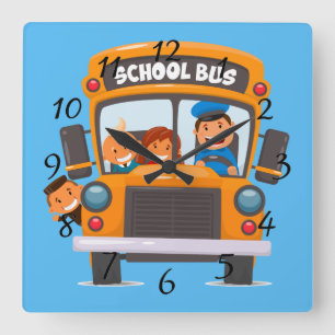 Back to School Bus Quadratische Wanduhr