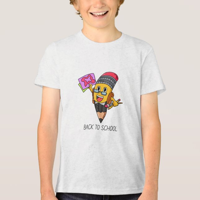 Back to School Cartoon Pencil Character Design Tri-Blend Shirt (Vorderseite)