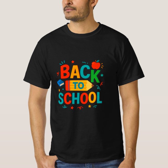 Back to School" Colorful Pencil & Apple Graphic T-Shirt (Vorderseite)
