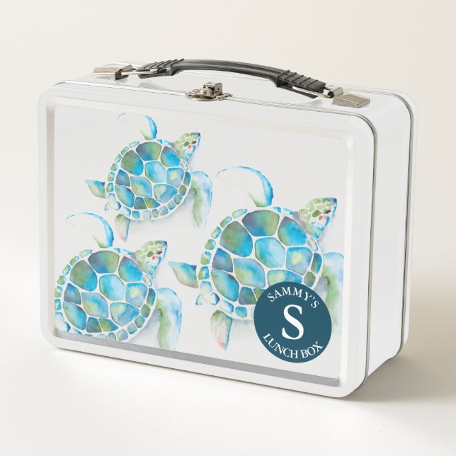 Back To School Cute Kids Sea Turtle Metall Brotdose (Vorderseite)