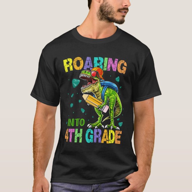 Back to School Dinosaur Rex  Roaring Into 4th Grad T-Shirt (Vorderseite)