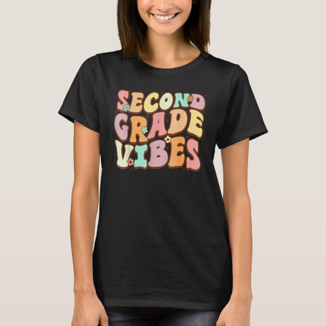 Back To School Groovy Second Grade Vibes 2nd Grade T-Shirt (Vorderseite)