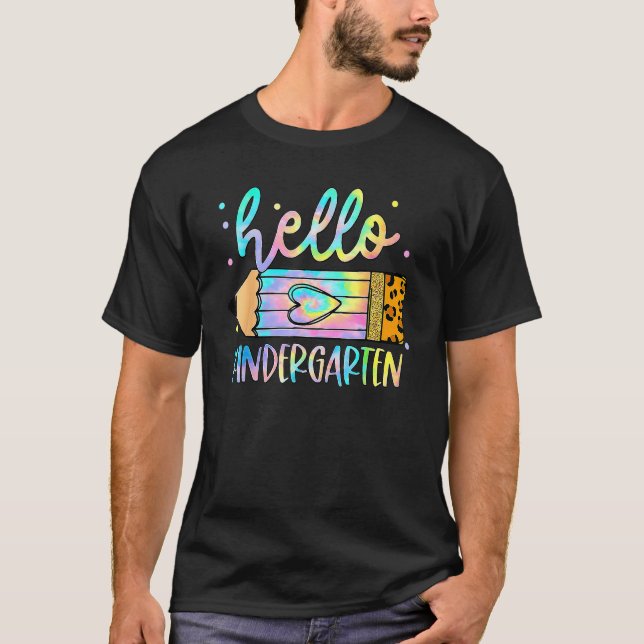 Back To School Hello Kindergarten Leopard Tie Dye  T-Shirt (Vorderseite)