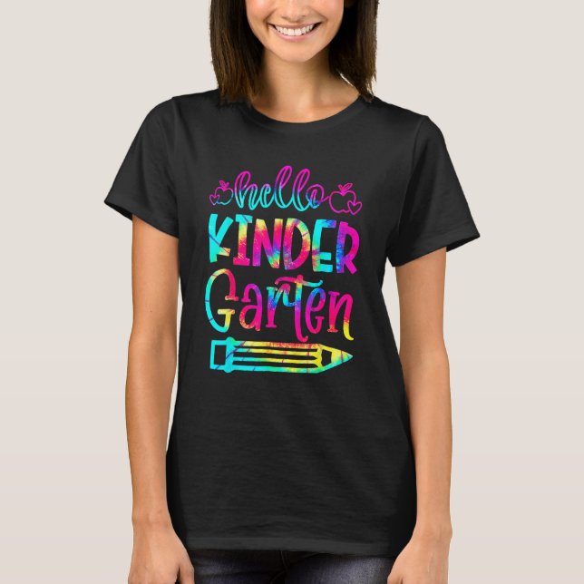 Back To School Hello Kindergarten Tie Dye Teacher  T-Shirt (Vorderseite)