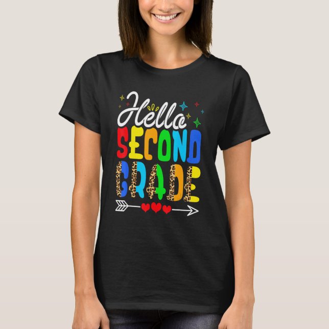   Back To School Hello Second Grade Leopard First  T-Shirt (Vorderseite)
