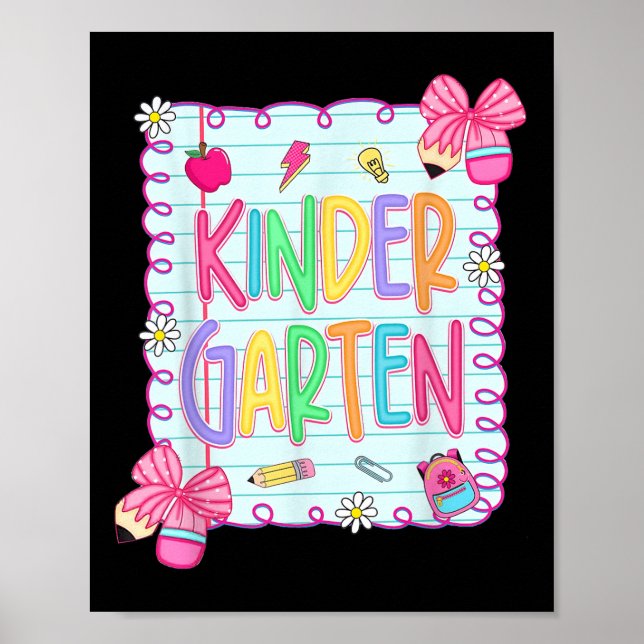 Back To School Kindergarten Coquette Pencil Bow Te Poster (Vorne)