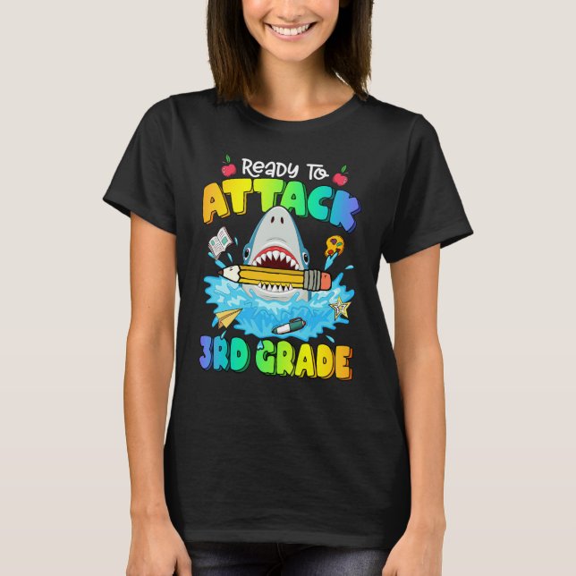 Back To School Ready To Attack 3rd Grade Shark Boy T-Shirt (Vorderseite)