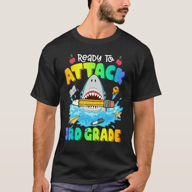 Back To School Ready To Attack 3rd Grade Shark Boy T-Shirt (Vorderseite)